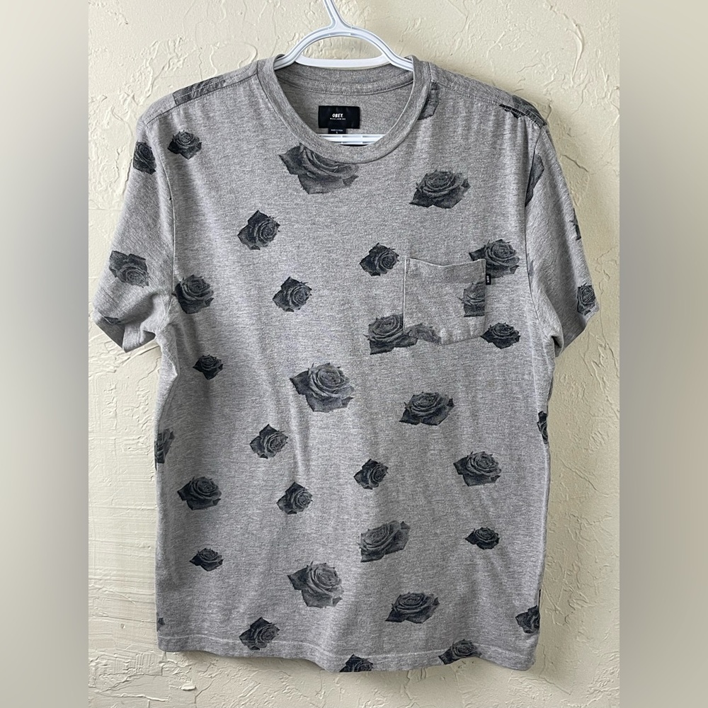Obey Gray Rose Print T-Shirt